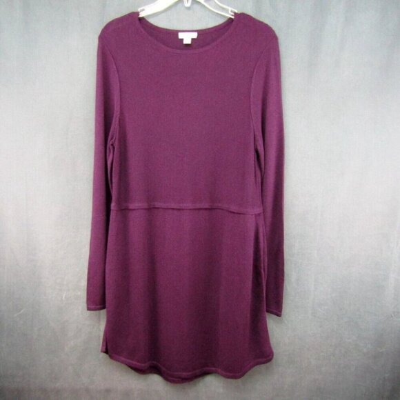 J Jill Wine Burgundy Wool Blend Long Tunic Sweater Size S Lightweight Side Vents - Picture 9 of 9